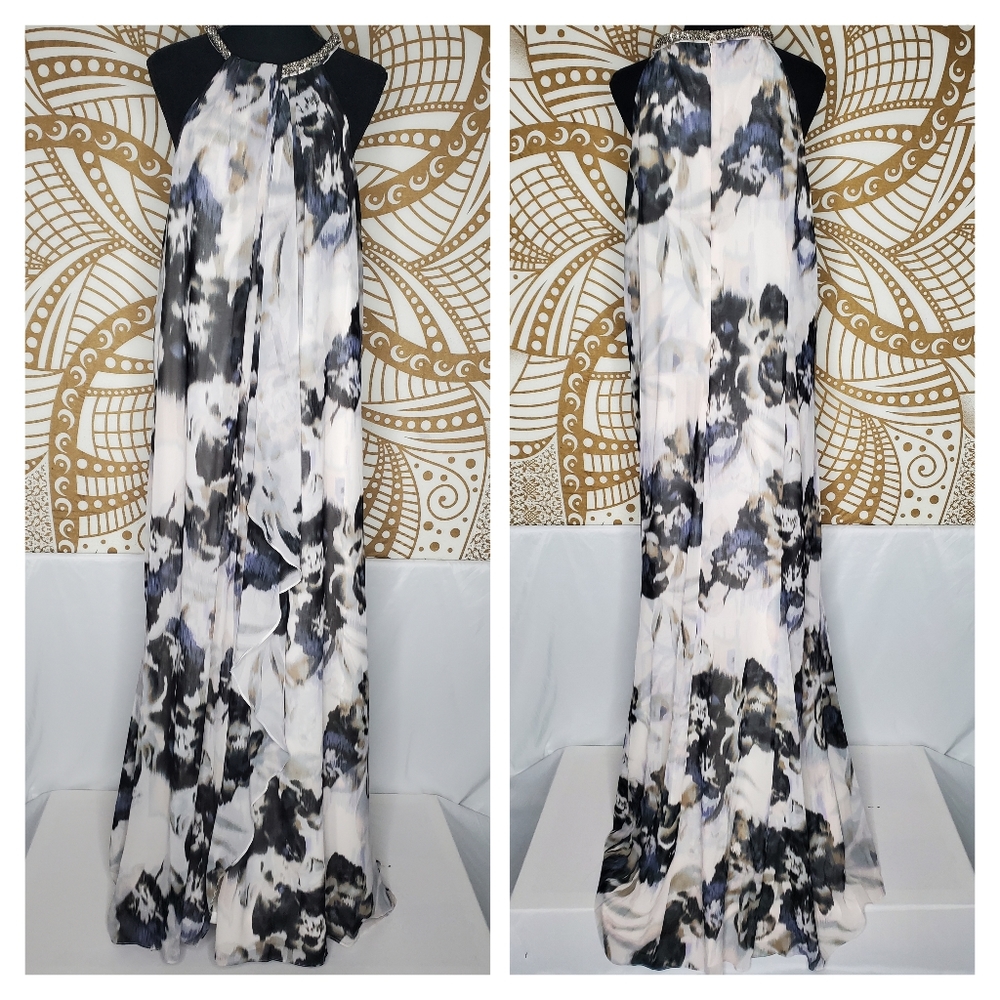 Calvin Klein Women's Plus Floral Print Chiffon Gown Pink 24W